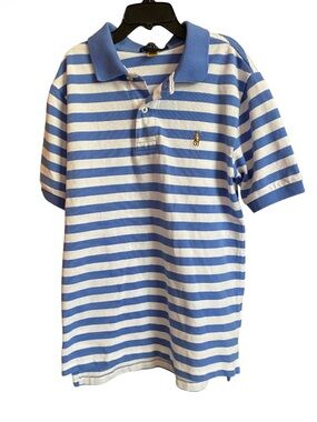 Polo by Ralph Lauren Blue & White Striped Cotton Polo Size Medium (10/12)